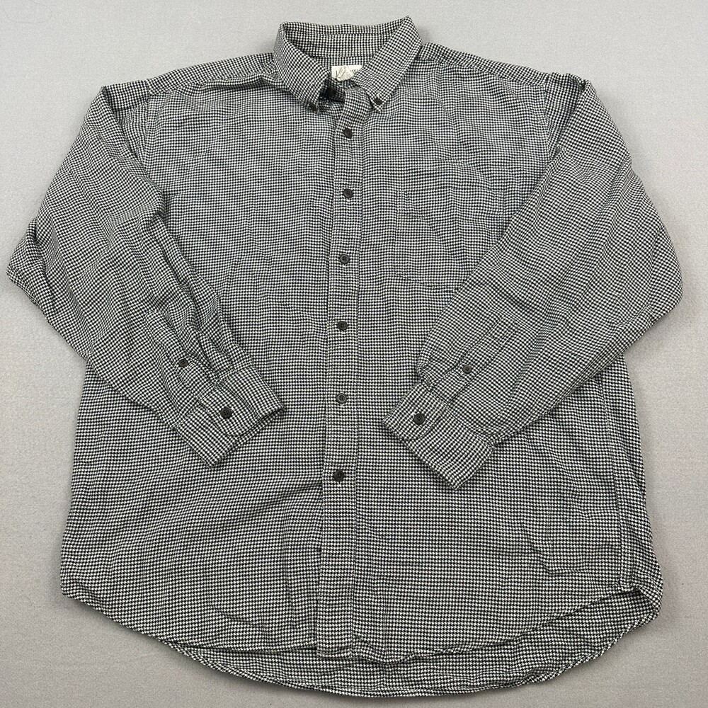 Vintage J.Crew Shirt Men Extra Large Black White Houndstooth Oarsman Button Up